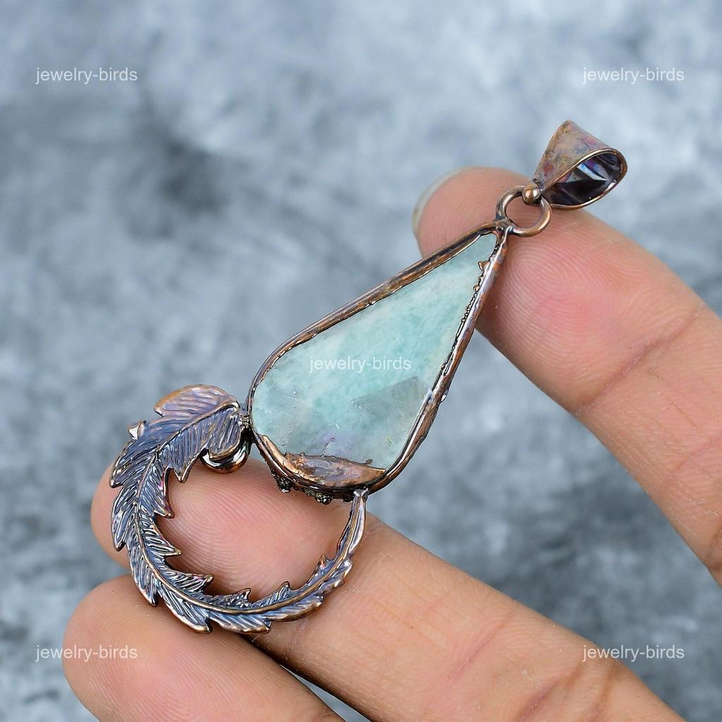 Larimar Gemstone Copper Boho Electroformed Handcrafted Handmade Pendant Jewelry VP-10