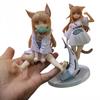13/18CM GOLDEN HEAD My Cat Is A Kawaii Girl Anime Figure Sakura Soybean Flour Sit And Eat Fish Collectible PVC Model Doll Toy