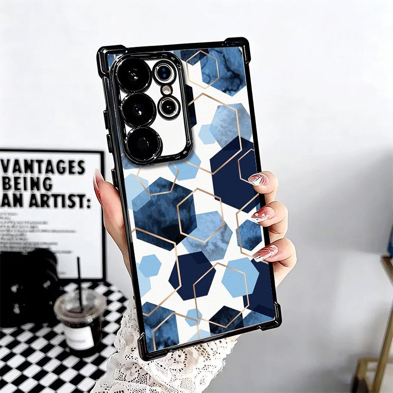 Geometric Marble Pattern Plating Phone Case For Samsung Galaxy S24 S25 FE S26 Edge S23 Ultra S22 S21 Plus S20 Anti-Fall Airabag