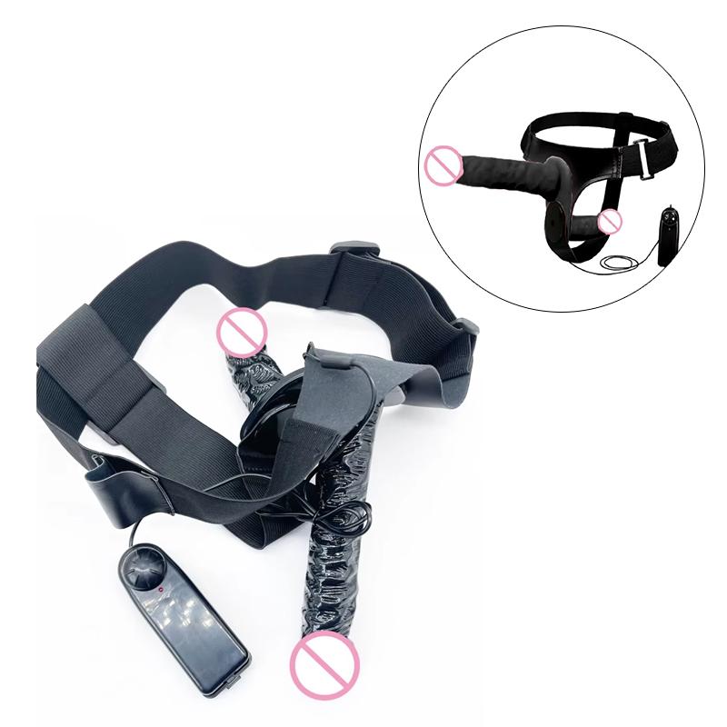 Wired Remote Vibrating Double Penetration Strap On Harness Realistic Silicone Dildo Panties Adjustable for Couples Pegging Anal