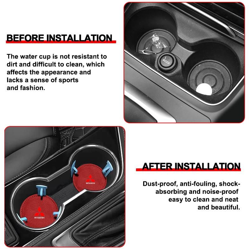 Car Cup Holder Pad PU Leather Slot Non-slip Coaster Mat For Mitsubishi Outlander Lancer 10 9 ASX RALLIART Eclipse L200 Pajero