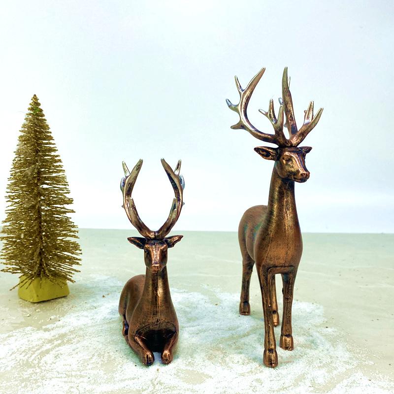 2 Packs Copper Animal Reindeer Figurines Resin Art Deco Decor for Home Sitting & Standing Elk Statues