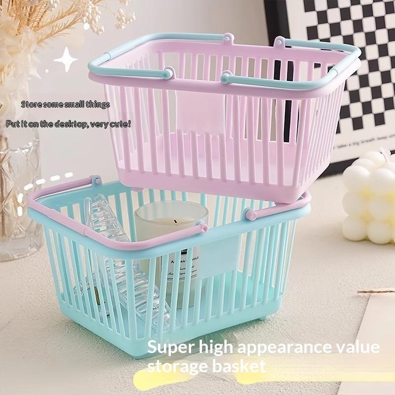 5Pc Macaron Color Mini Storage Baskets With Handle Desktop Bathroom Cosmetics Fruit Stationery Organizer