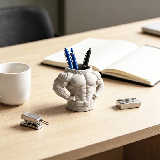 3D Printed Pen Holder, Bodybuilder Torso Shape, Muscular Fitness Desk Organizer, Creative Desktop Decoration, Gift for Boys