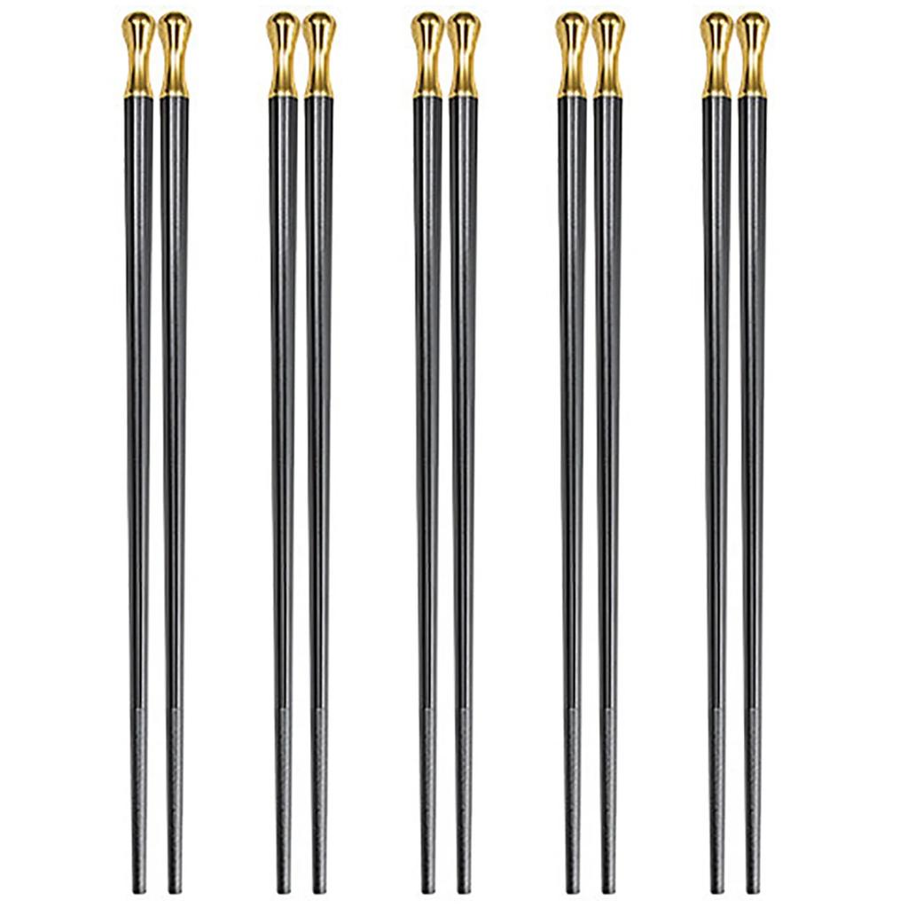 5 Pairs Reusable Non-slip Chopsticks Alloy Chinese Chopsticks Black Gold Chopsticks Set Korean Food Sushi Sticks Chopsticks
