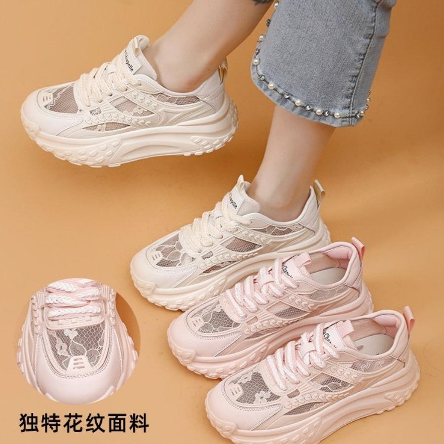Mesh inner height increase white shoes women's summer 2025 new casual platform women's shoes breathable lace dad shoes