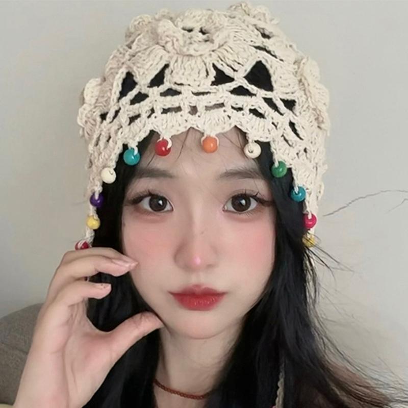 Homemade Ethnic Style Handmade Hollowed Out Hook and Flower Hat with A Sense of Atmosphere Thin Knitted Toe Cap Retro Style