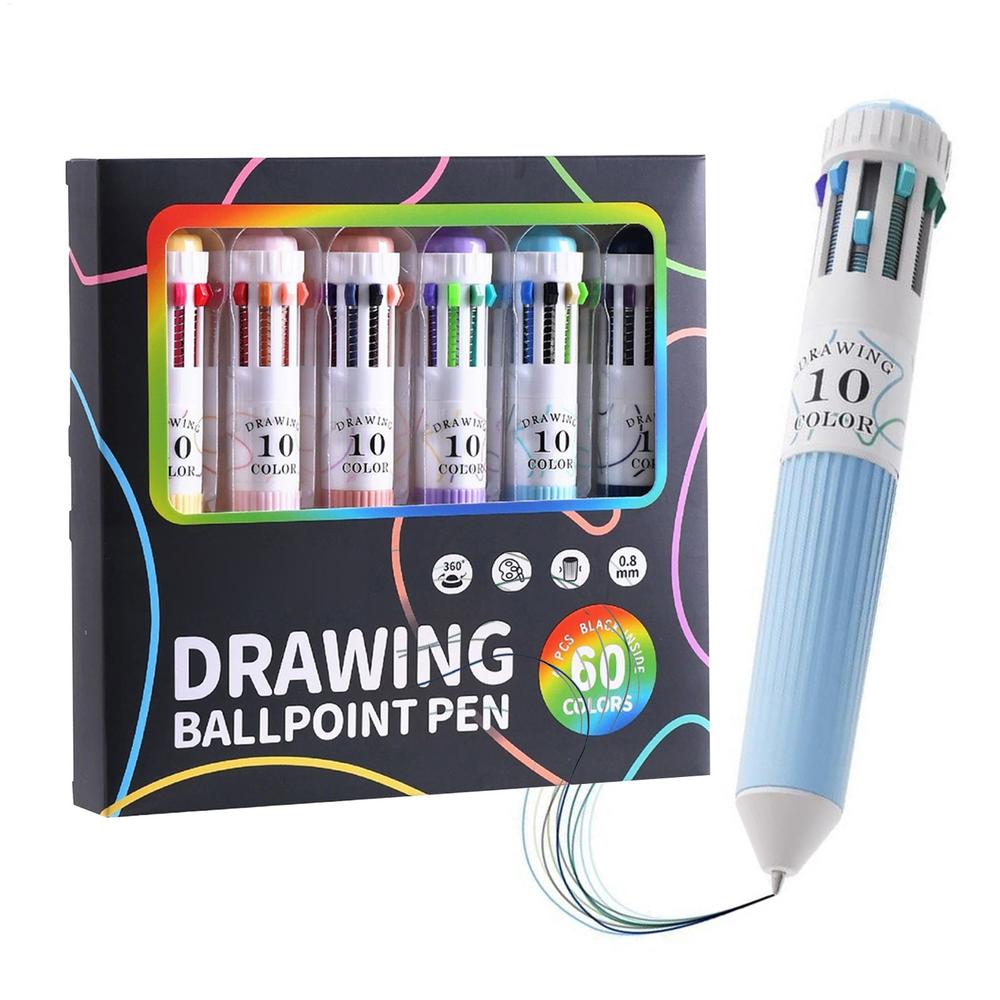 

10-in-1 Multifunction Ballpoint Pen 6 Pack/set Retractable Pens All-in-One Tool for Office, School & Home Use, Smooth Writing