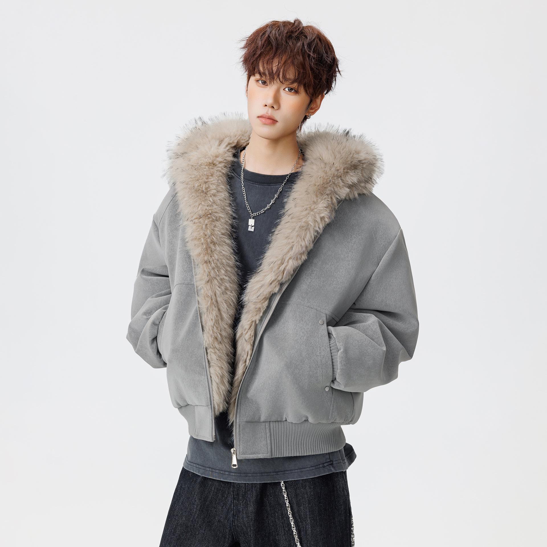 Unisex American-Style Mountain Eagle Hooded Winter Jacket with Warm Fur Collar Triple Extra Large