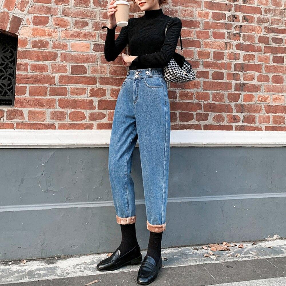 

Новинка 2022 года, зимние винтажные женские джинсы в корейском стиле, джинсовые брюки с высокой талией, свободные прямые брюки, женская уличная одежда в стиле Харадзюку XXL синий