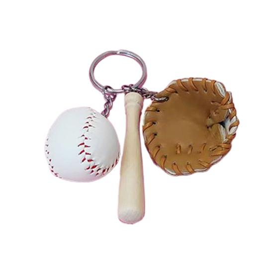 Baseball Keychain Pendant Zinc-Iron Alloy Wood Faux Leather Baseball Bat Cap Team Gift Baseball Fan Accessory