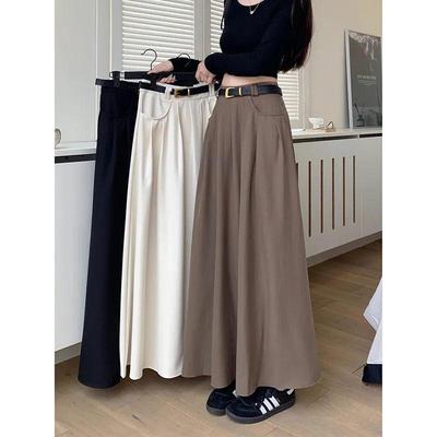 2026 New High-Waist A-Line Chic Long Suit Half-Skirt for Women - Spring/Autumn Korean Style Slimming Umbrella Skirt
