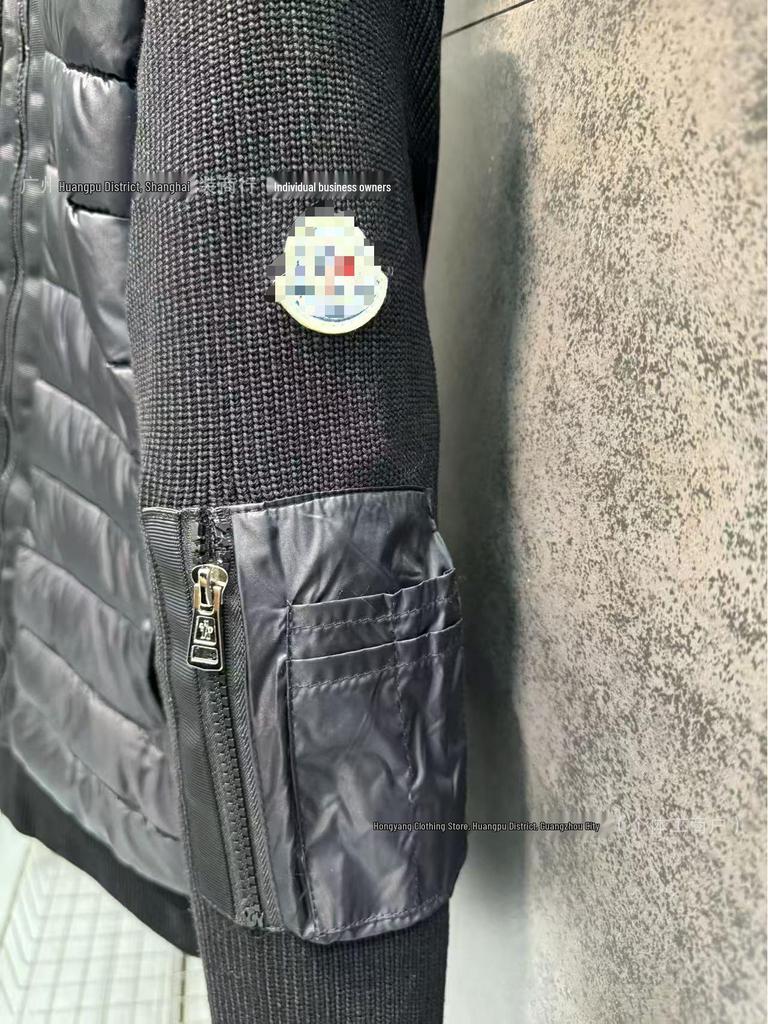 2025 M Brand Knitted Patchwork Hooded Down Jacket – White Duck Down, Unisex Casual Cardigan Style