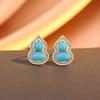 New Chinese Turquoise Stud Earrings Women'S Sterling Silver Guochao Retro High-End Gourd Blue Earrings Versatile Earrings
