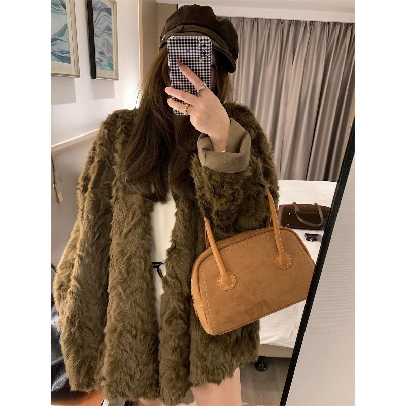 Manteau d'hiver chaud pour femme en fausse fourrure, coupe oversize, col en V, vêtement d'extérieur