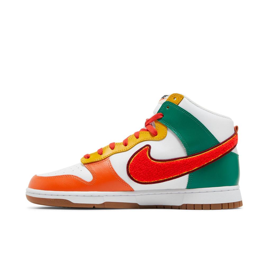 Nike Dunk High 'Chenille Swoosh' (Unisex) White / Team Red / Malachite / Habanero Red Skate Shoes DR8805 100