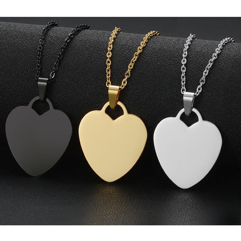 Halsketten Bunt Bedruckt Foto Graviert Edelstahl Herz Anhänger Kettenhalskette Schmuck Für Frauen ID-Tag