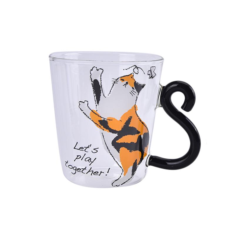 250 мл милый кот стеклянная чашка для сока, кофе, молока, чая, кофе, стеклянная кружка, кошачий хвост с ручкой жёлтый