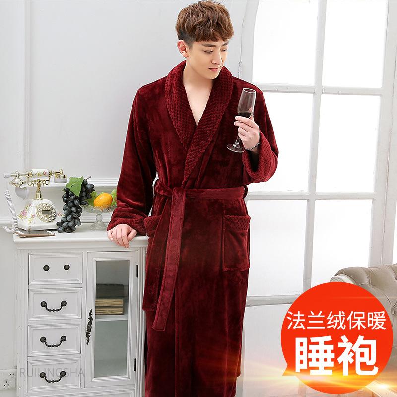 Autumn And Winter Thickened Cotton Towel Material Bathrobe Women'S Long Couple Warm Nightgown Men'S Large Size Pajamas Couple