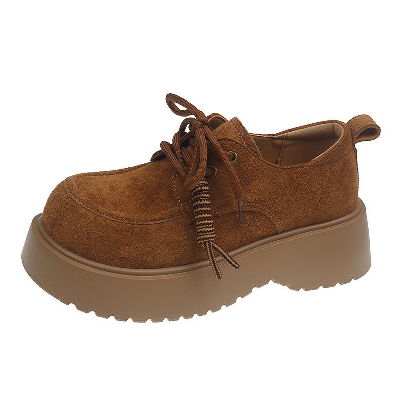 

Thick-soled heightening Birkenstocks women s spring and autumn new retro casual lace-up loafers frosted muffin single shoes 40