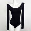 In Stock: Sexy Skin-Friendly Nude Cotton U-Neck Long Sleeve Bodysuit - Slimming Fit