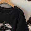 Plus Size Women's Loose Round Neck Mid-Length Short Sleeve T-shirt (Bust 150/160)