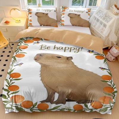 Süße Capybara Bettwäsche, Cartoon Bettwäsche-Set, Hellbraun 2-teiliges Bettwäsche-Set, Weiche Capybara-Print Bettwäsche für Kinderzimmerdekoration