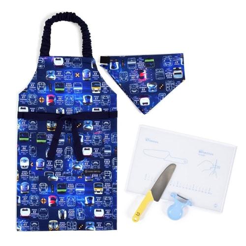 Colorful Candy Style Apron & Cooking Item Set (Water-Repellent, No-Iron) - Includes Apron, Knife, Peeler, Cutting Board, and Triangle Scarf (Sizes 100
