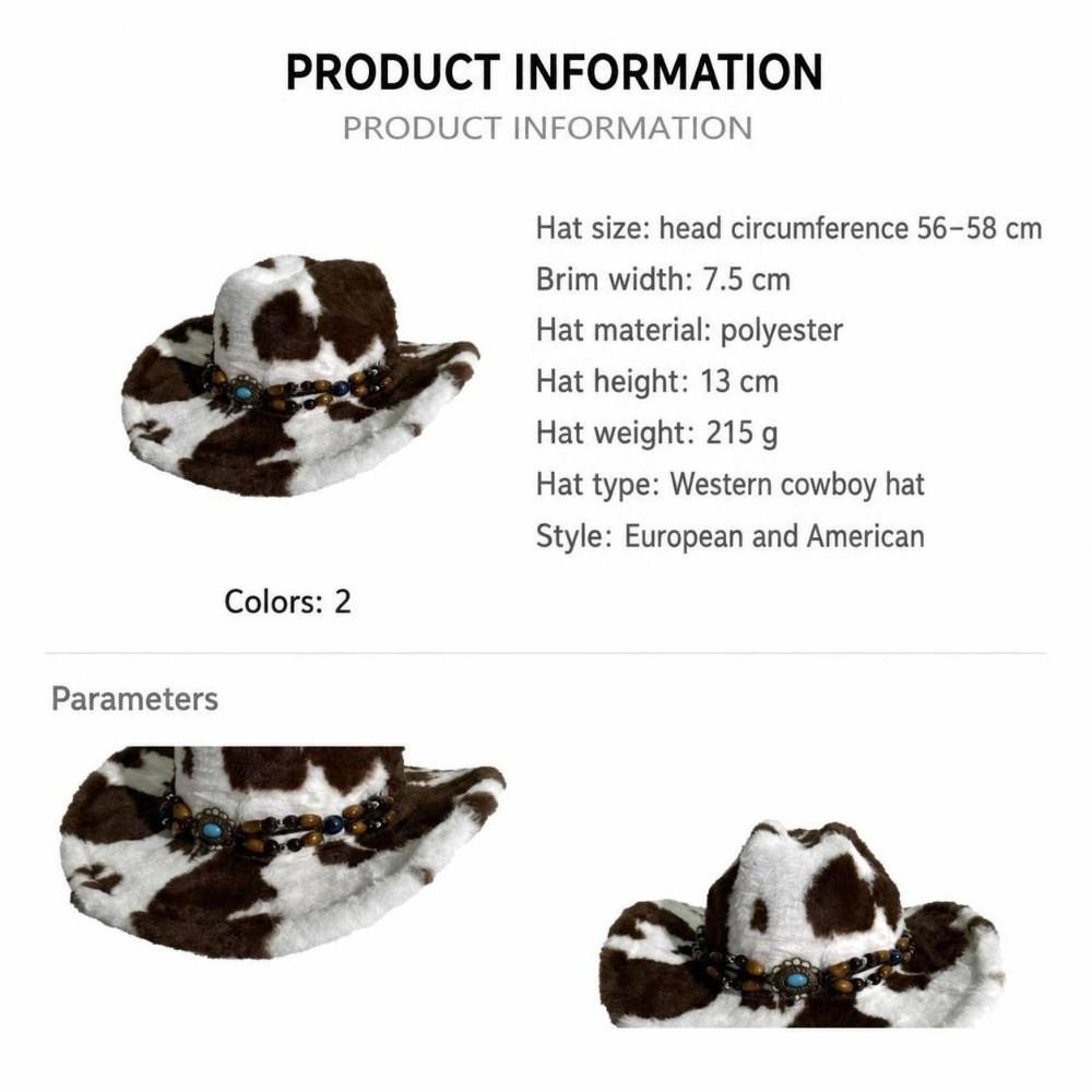 Soft Plush Faux Fur Cowboy Hat Wide Brim Windproof Cowboy Cap Western Cowboy Hat For Men Women