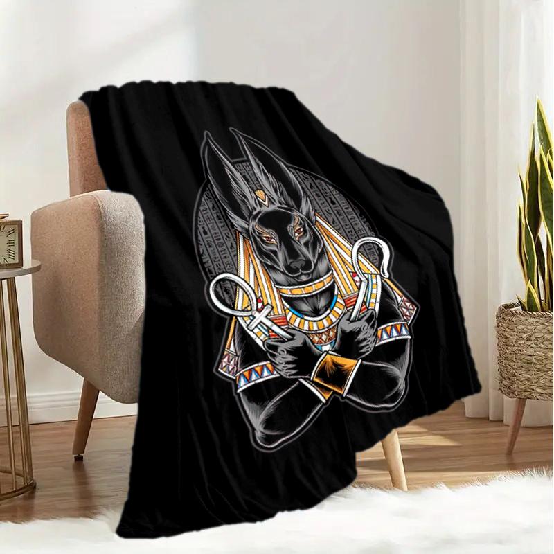 1PC Egyptian theme printed blanket, all season lightweight home office outdoor nap multifunctional blanket A4