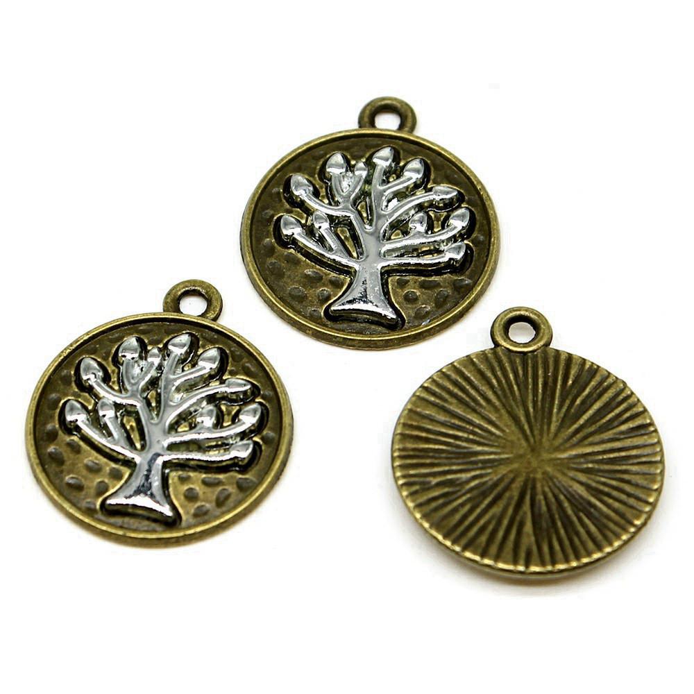 Charms Round Tree Of Life Pendants Vintage Jewelry Supplies QC109