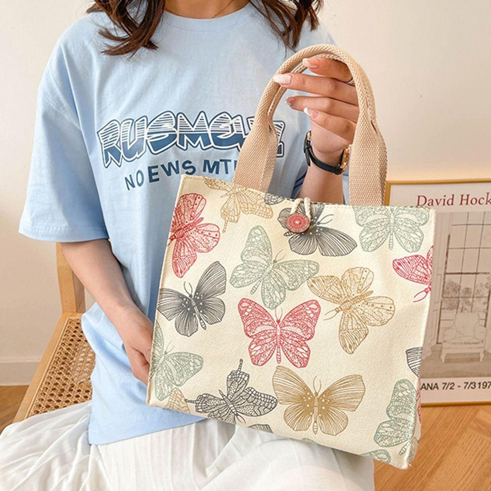 Fashion Canvas Lunch Bag Large Capacity Print Tote Bag Waterproof Thermal Insulation Bag for Women