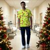Men's Short Sleeve V-Neck Christmas Print Uniform Top with Chest Pocket