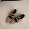 Retro Rivet Pointed Mary Jane Shoes Women's 2025 Autumn Belt Buckle Shallow Mouth Temperament Inner Height Increase One Word Belt Single Shoes