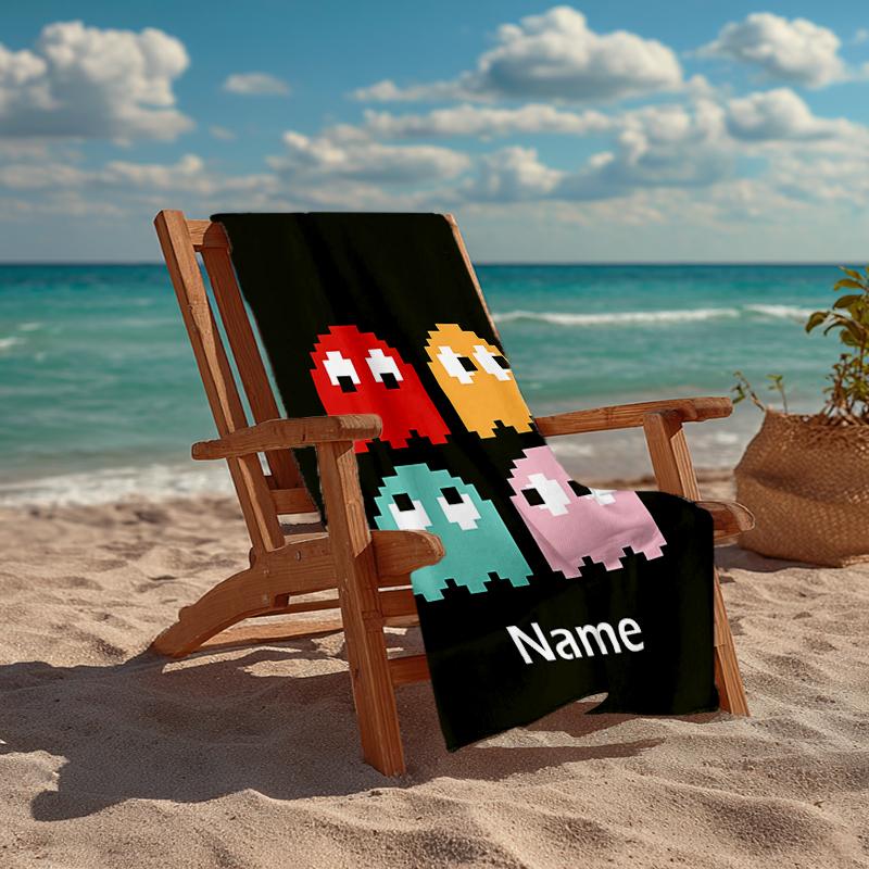 Custom Name Ultra-Soft Beach Towel with Pac-Man Theme,Ideal for Pool - Camping, Diving - Perfect Travel Essential, Vibrant Beach Towel.