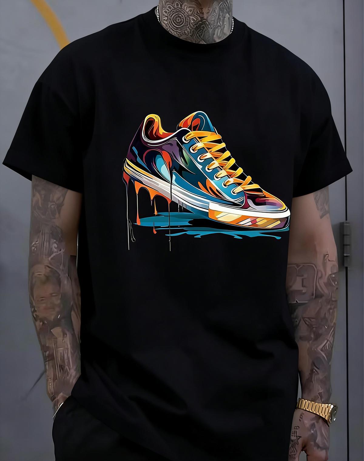 Men s street style colorful graffiti print short-sleeved shirt S