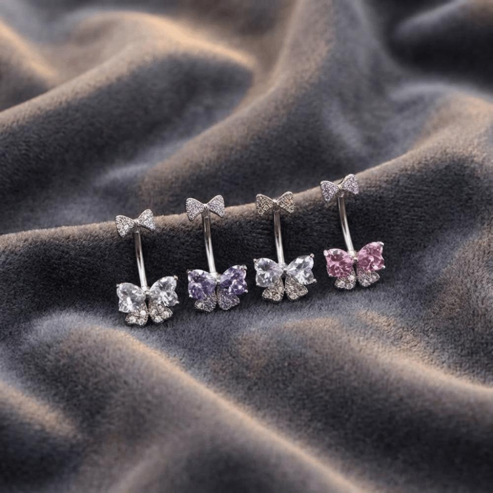 Stainless Steel Navel Piercing Jewelry Crystal Pink Bow Belly Rings Cute Belly Button Rings  Daily