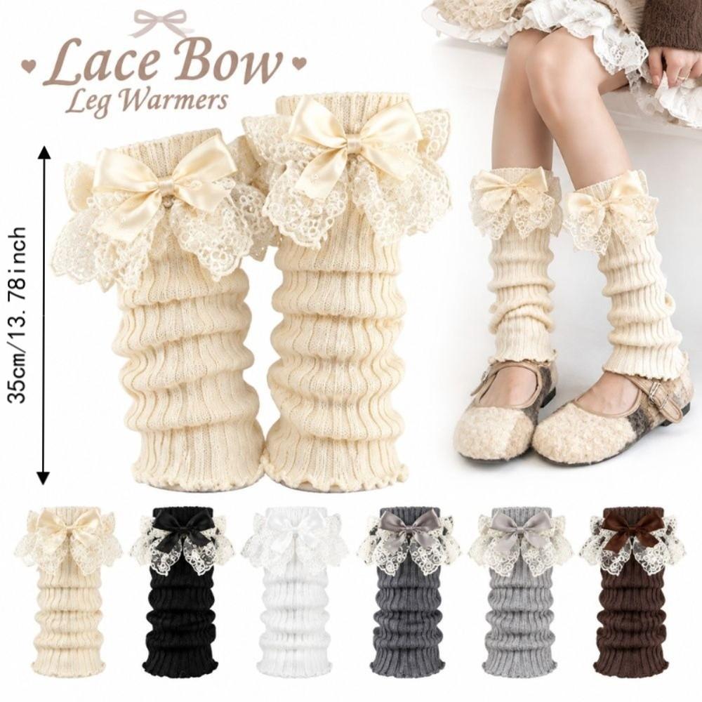 Bow Foot Cover Knitted Bow Leg Warmers Kawaii Long Stockings  Girls Fashion