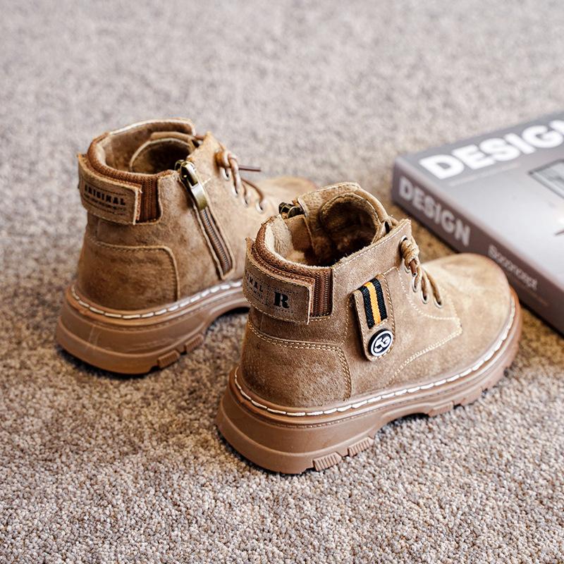 Boys' Martin Boots Autumn and Winter Casual Soft Soled New Korean Version Cowhide Children's Short Boots Fashionable Boys' Cotton Boots