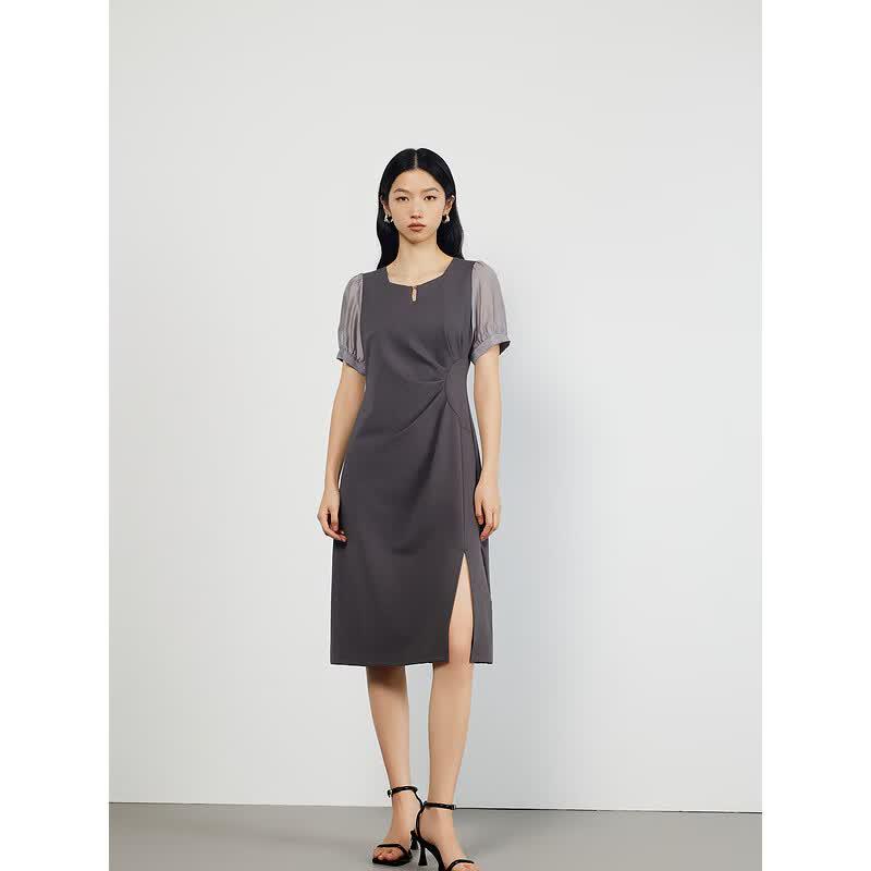 Gejin Elegant Princess Sleeve Square Neck Mini Dress S серый