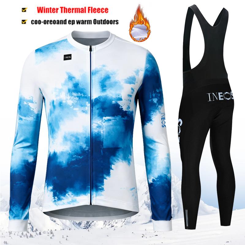 2027 Winter Rvouei Cycling Clothing Men Thermal Fleece Bicycling Clothing Set Outdoor MTB Bike Bib Pants Ropa Maillot Ciclismo