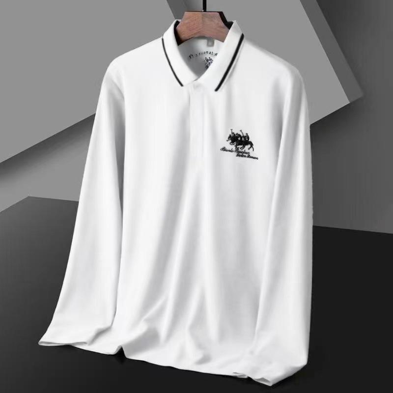 New Men's Embroidered Non-Iron Polo Shirt: High-Quality, Long-Sleeved Casual Business Top for Autumn and Winter.
