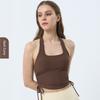 With Chest Pad Export Amoi Open Back Women's Drawstring Sports Vest Halterneck Running Top Yoga Workout Vest