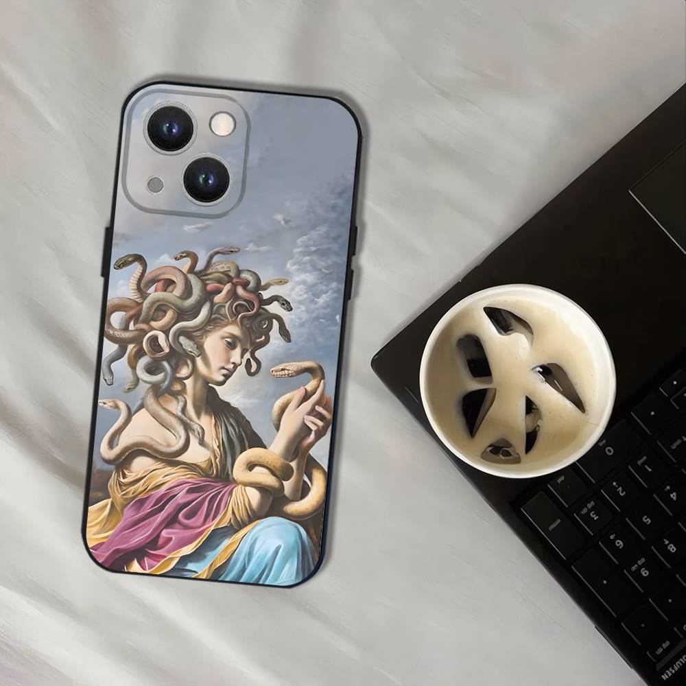 Medúza Řecká mytologie Podívej se na mě Pouzdro na telefon Pro iPhone 17,16,15,14,13,12,11,Pro,XS,Max,XR,Plus,E,SE4,Mini Černé Měkké pouzdro