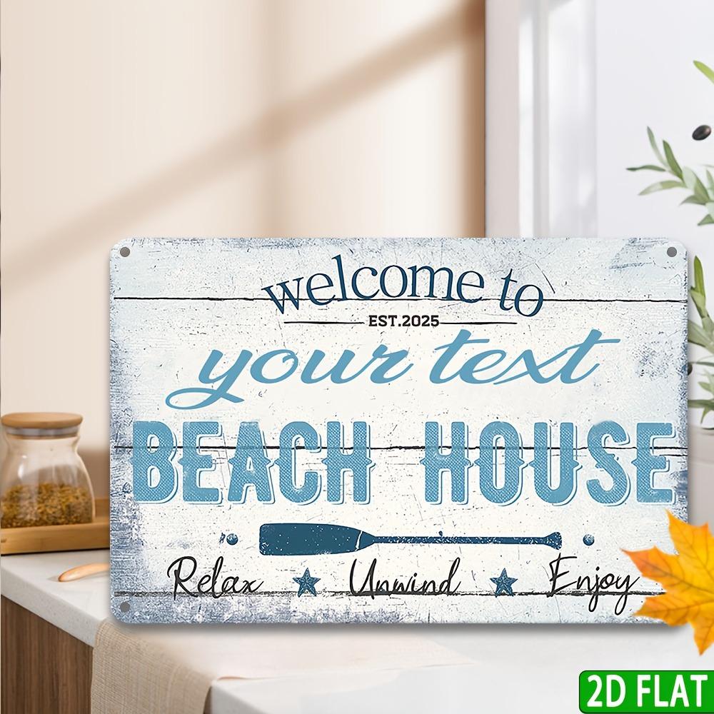 Custom 2D Retro Metal Wall Art Coastal Cottage Sign Text Year Vacation Rental Home Decor