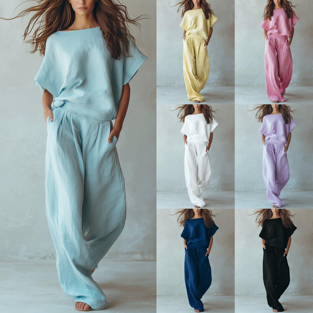 Summer European Style Casual Set Women Loose Fit Slimming Two Piece