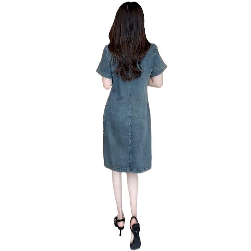 2025 Women's Summer Loose Slimming Denim Dress - Belly-Hiding, Trendy, Lightweight & Stylish