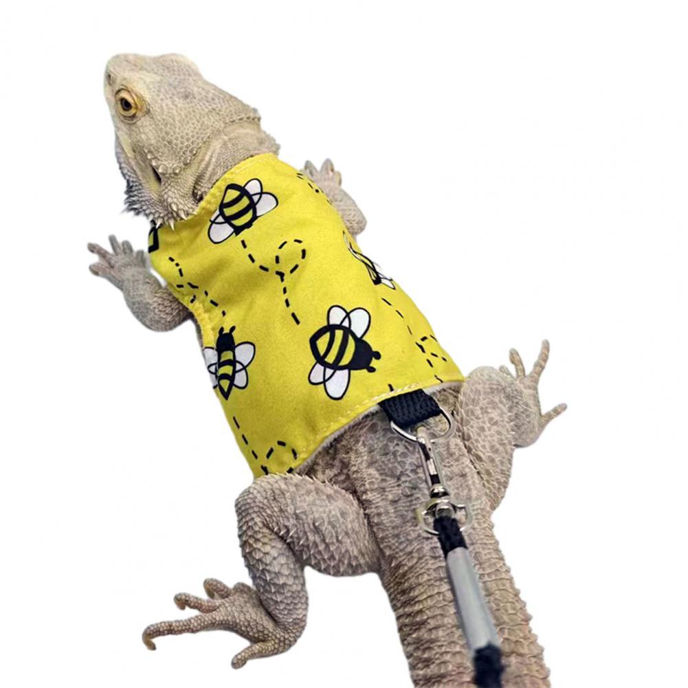 Bearded Dragon Vest Leash Lizard Vest Leash Stylish Leash Set Dragon Vest Bee Print Adjustable Buckle Breathable for Lizards