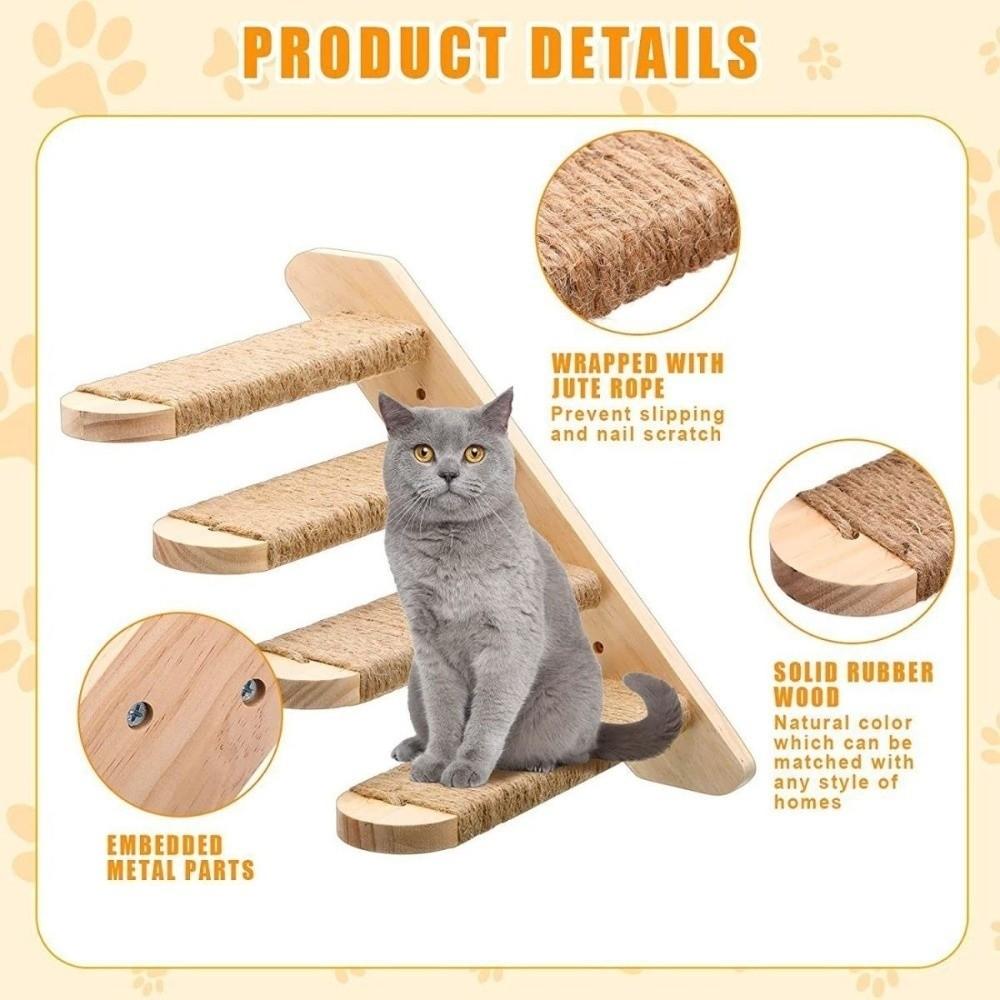 1pc/4pcs Wooden Cat Climbing Shelves Pet Stairs Wall Mounted Cat Wall Shelves Sisal Cover Cat Scratcher Furniture Home Decor