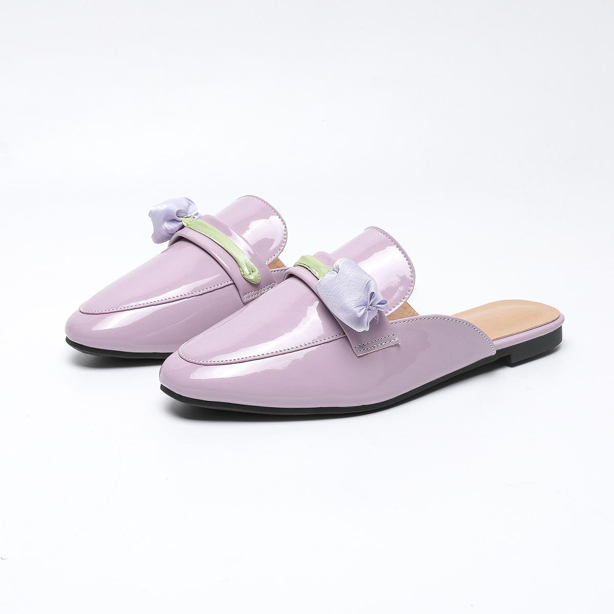 

Женская обувь большого размера с круглым носком, плоским дном, цветочным узором, полузатянутыми босоножками с одной педалью, весна-лето, аксессуары для обуви Muller 45 лавандовый